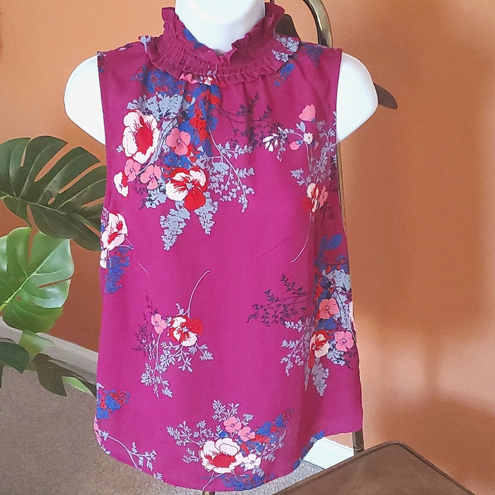 Monteau High-Neck Faux Turtleneck Sleeveless Blouse, size Medium